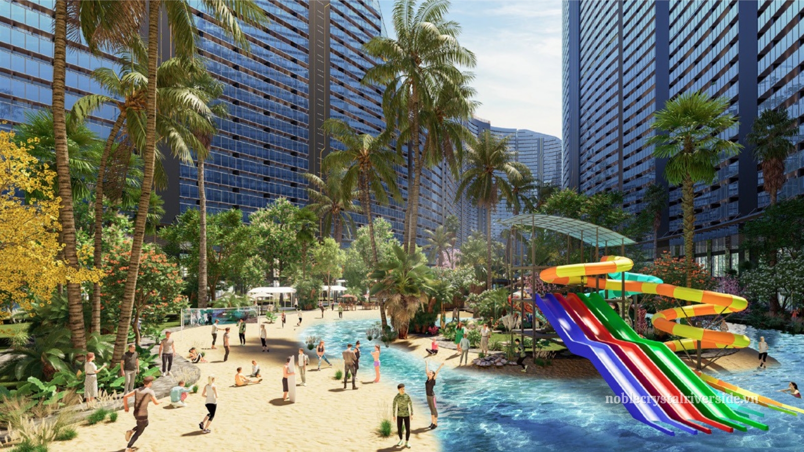 Tiện ích bể bơi vô cực và khu vườn treo tại Noble Crystal Riverside kiến tạo chuẩn sống nghỉ dưỡng.