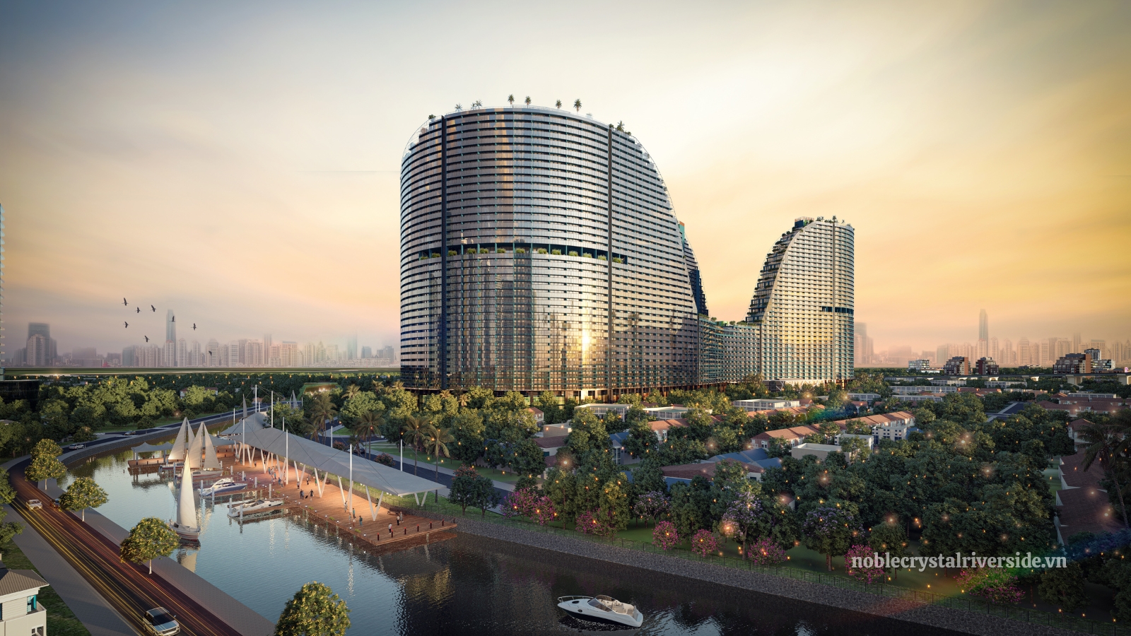 Tầm nhìn Panorama hướng sông Sài Gòn từ các căn hộ cao cấp tại Noble Crystal Riverside Quận 7.